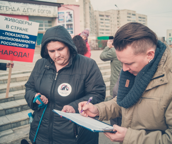 Активисты пришли на митинг в защиту животных со своими питомцами